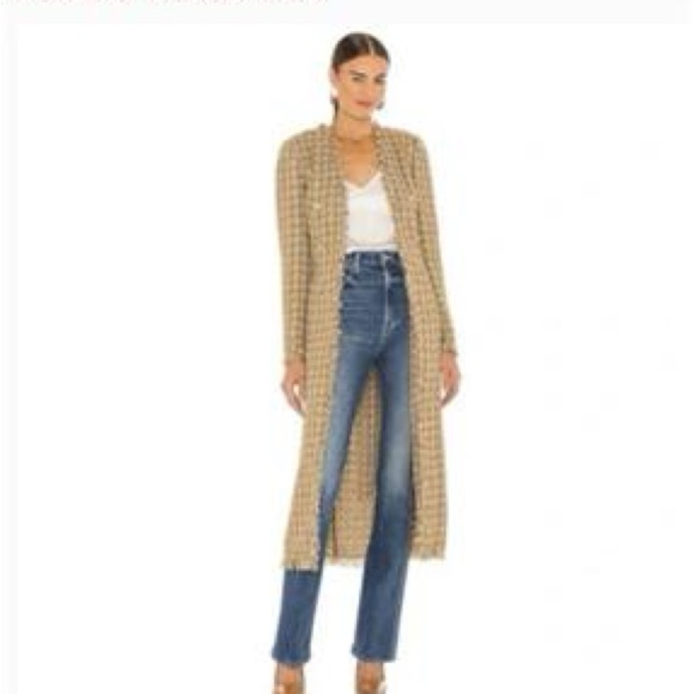 House Of Harlow 1960 Gold Shimmer Tweed Open Duster Jacket Cardigan Womens Sz M